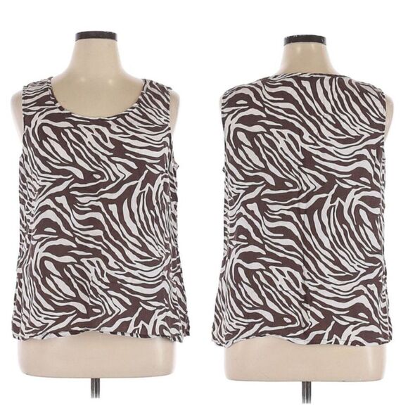 Chico's 100% Linen Zebra Striped Tank Top Brown White Animal Print Size 3 - Picture 9 of 9